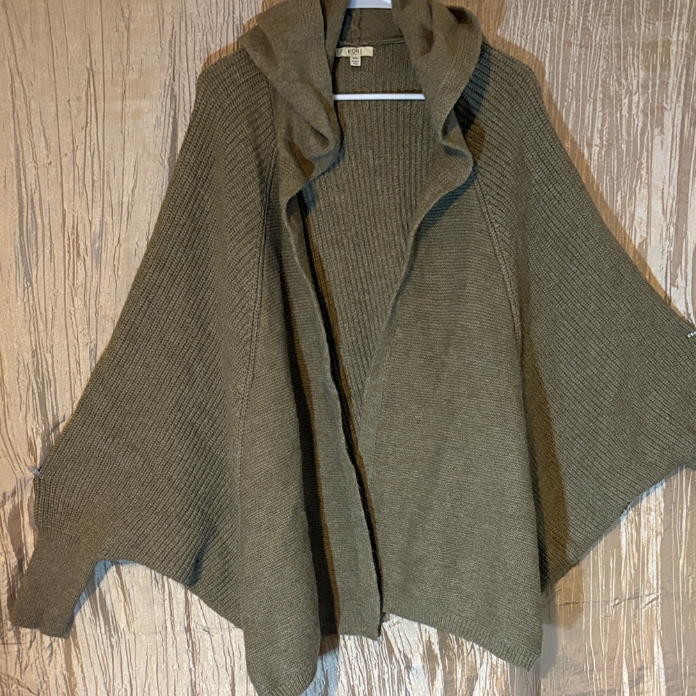 Brown Hooded Knit Poncho